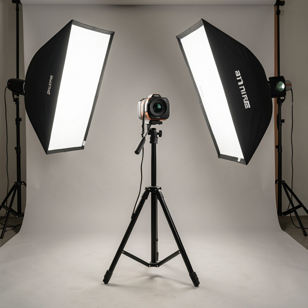 Aputure 600D Pro LED svetlo postavljeno na studijskom tronscu u foto studiju sa softboks modifikatorom