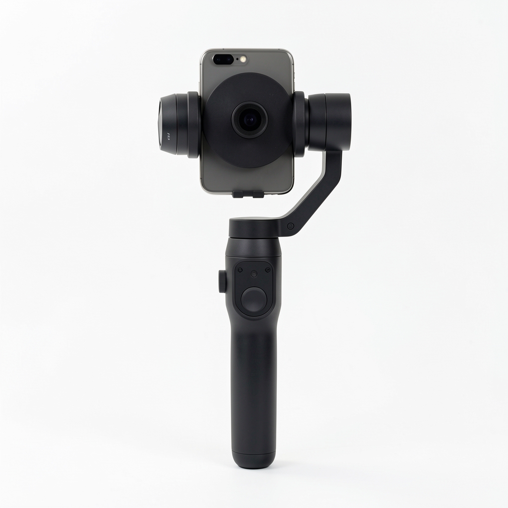 DJI OM 6 smartphone gimbal stabilizator u složenom stanju sa magnetnim nosačem telefona na beloj pozadini