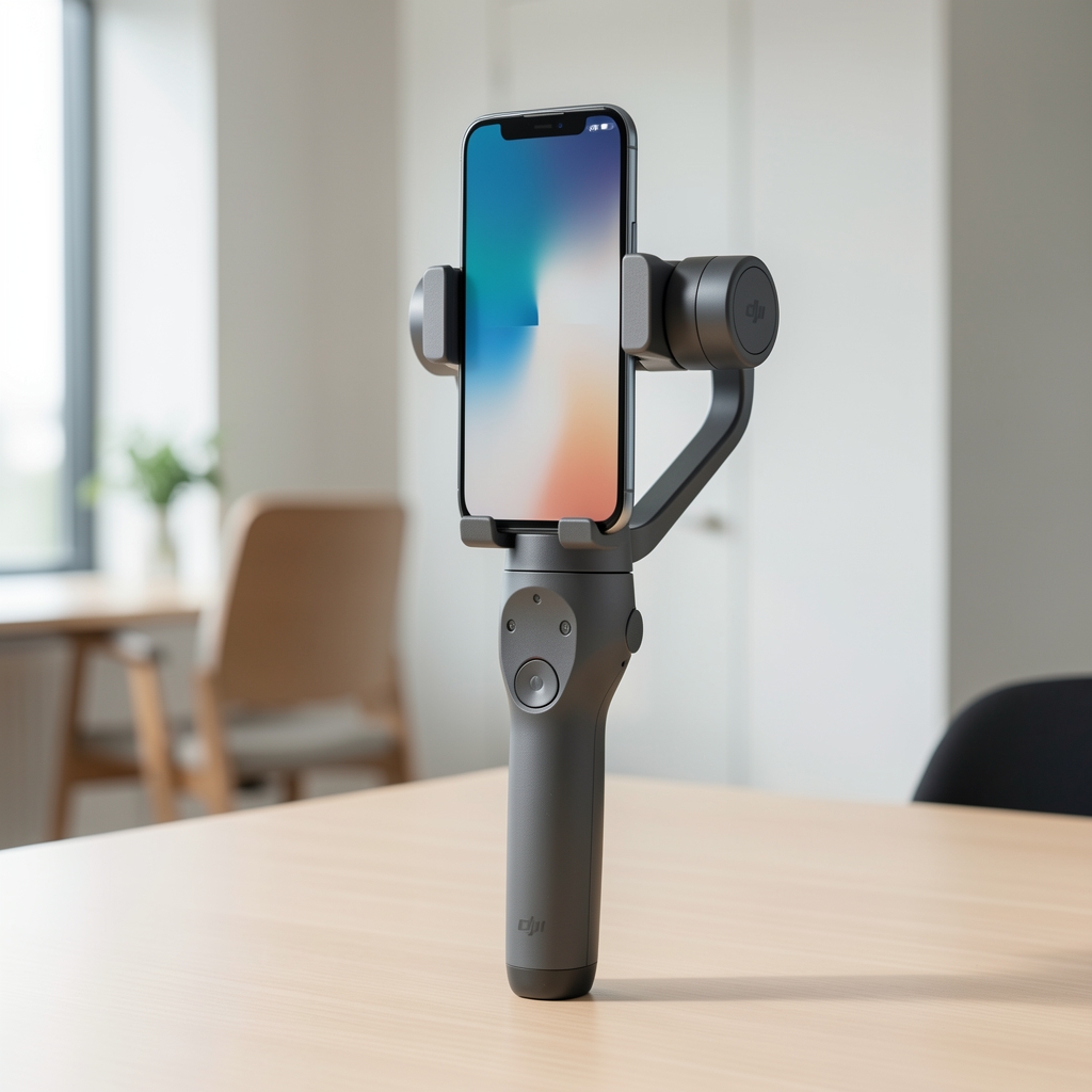 DJI OM 6 smartphone gimbal stabilizator u sivoj boji sa telefonom prikačenim na magnetni nosač