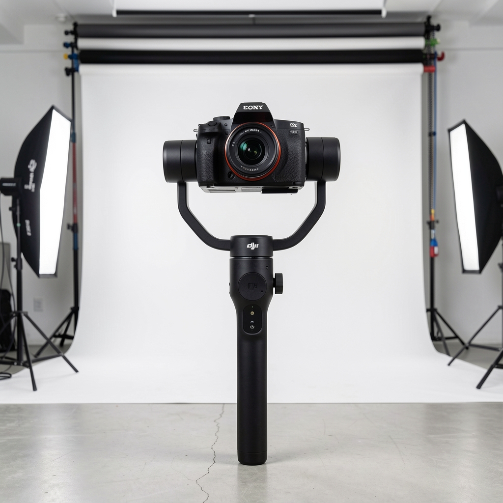 DJI RS 3 Pro gimbal stabilizator sa Sony kamerom pričvršćenom na nosač u profesionalnom studijskom okruženju