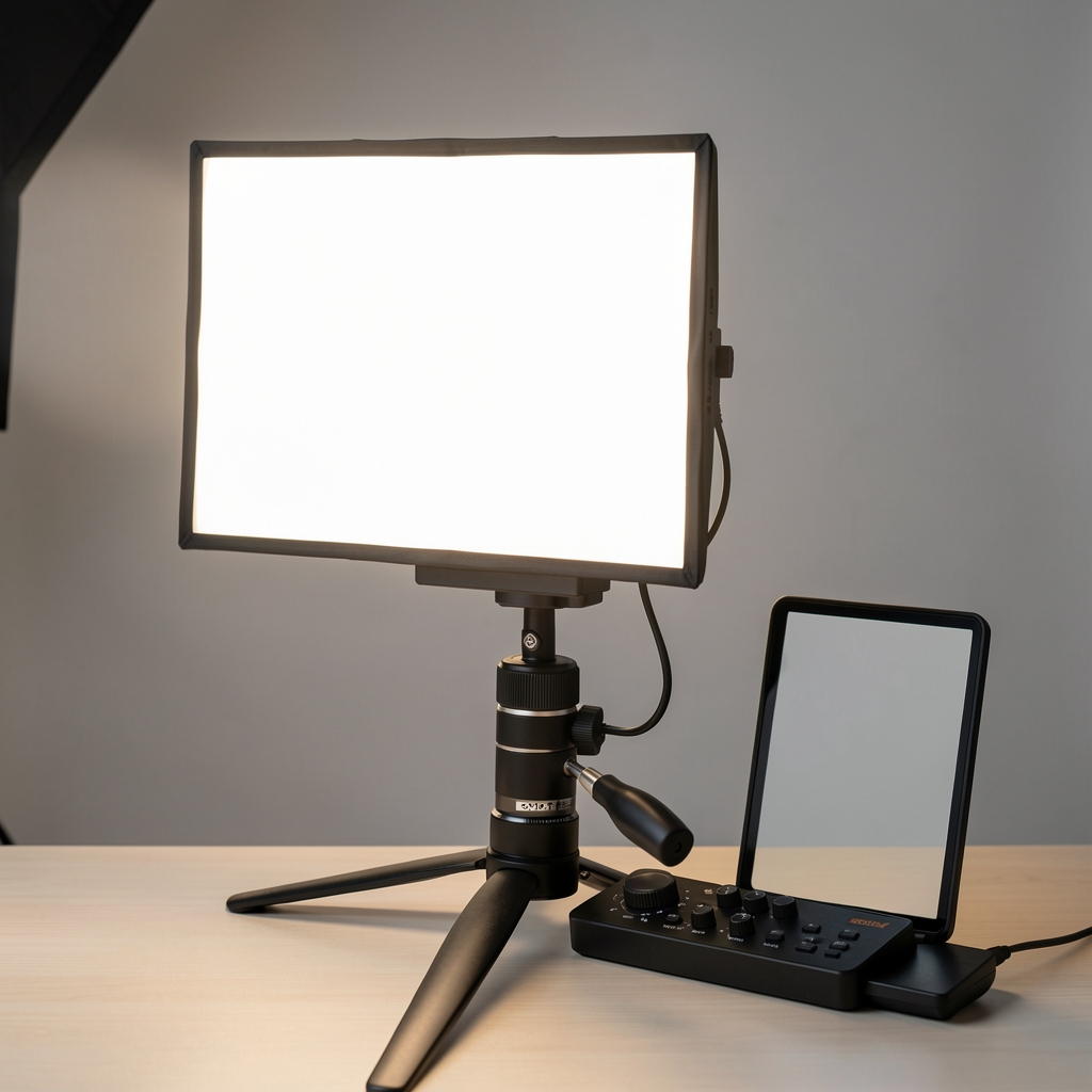 Godox SL200II bi-color LED panel svetlo za studijsku fotografiju i video produkciju, prikazano sa bowens adapter nosačem i upravljačkim panelom