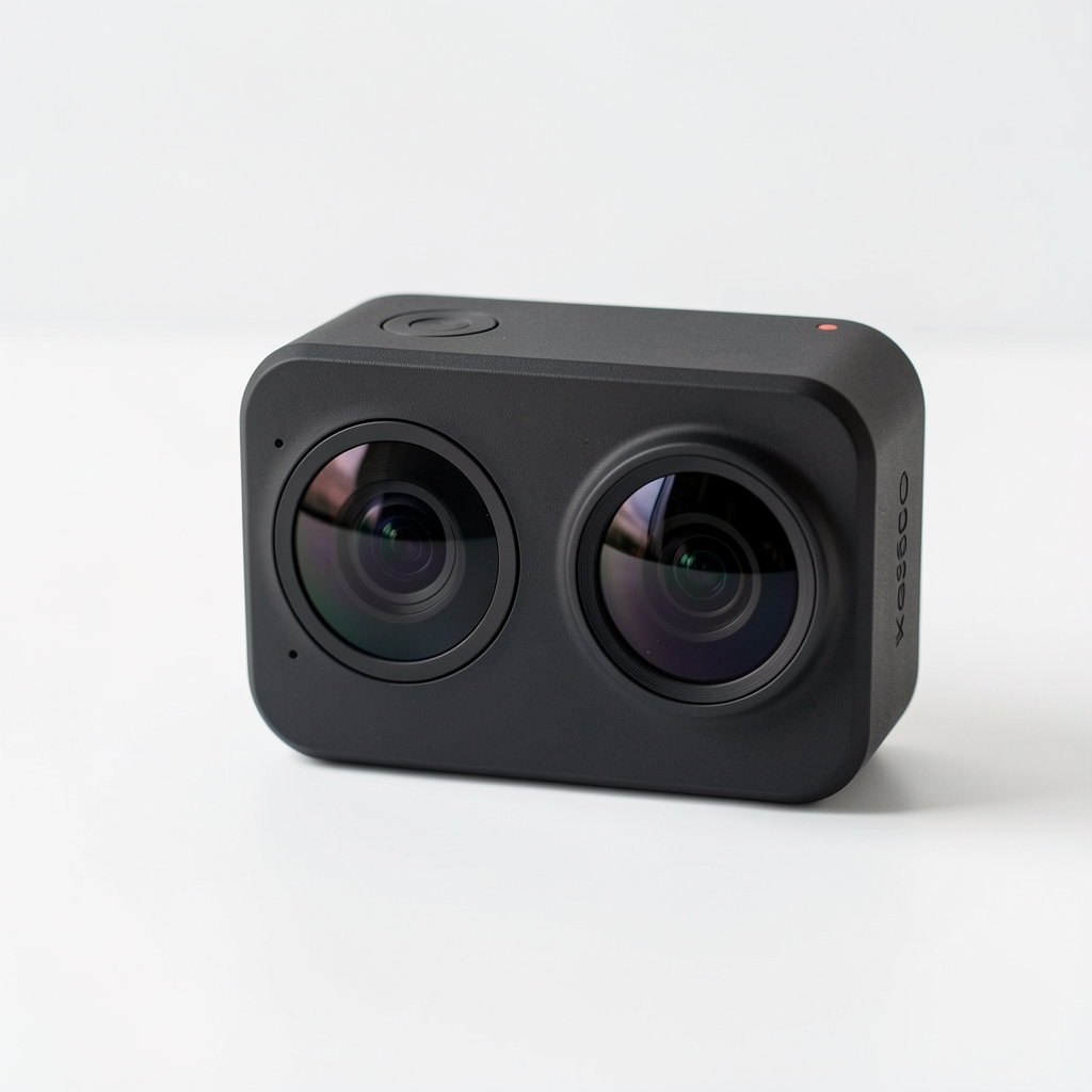 Insta360 X4 360-stepeni kamera sa dva sočiva u kompaktnom crnom kućištu na beloj površini