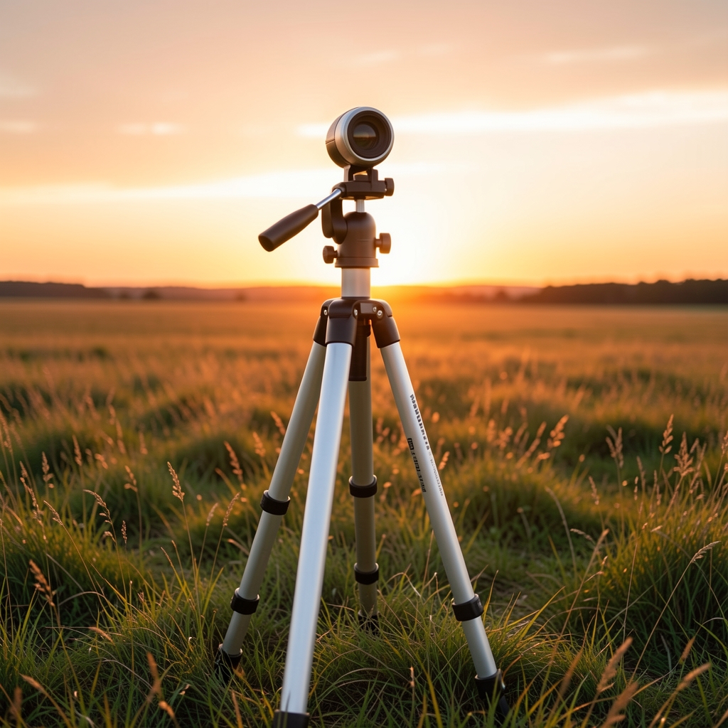 Manfrotto 290 Xtra tronožni stativ od aluminijuma sa kuglastom glavom otvoren na polju tokom izlaska sunca